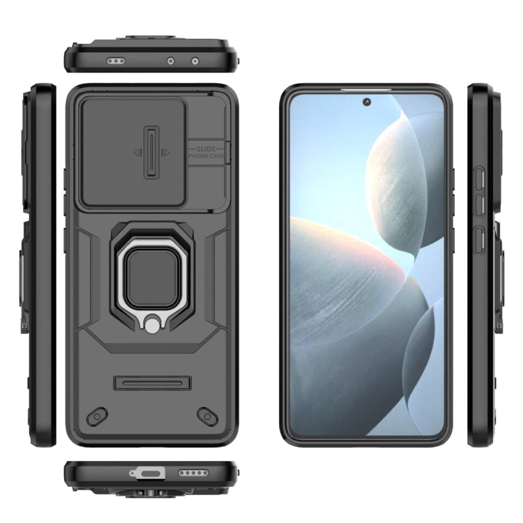 For Xiaomi Redmi K70E 5G Sliding Camshield TPU + PC Shockproof Phone Case with Holder(Black) - Xiaomi Cases by buy2fix | Online Shopping UK | buy2fix