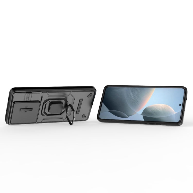 For Xiaomi Redmi K70E 5G Sliding Camshield TPU + PC Shockproof Phone Case with Holder(Black) - Xiaomi Cases by buy2fix | Online Shopping UK | buy2fix