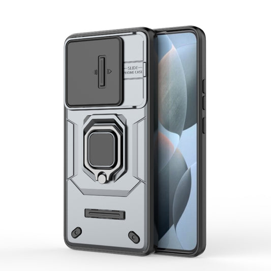 For Xiaomi Redmi K70E 5G Sliding Camshield TPU + PC Shockproof Phone Case with Holder(Grey) - Xiaomi Cases by buy2fix | Online Shopping UK | buy2fix