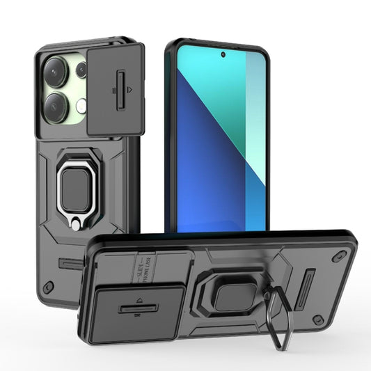 For Xiaomi Redmi Note 13 4G Global Sliding Camshield TPU + PC Shockproof Phone Case with Holder(Black) - Xiaomi Cases by buy2fix | Online Shopping UK | buy2fix