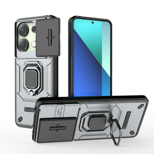 For Xiaomi Redmi Note 13 4G Global Sliding Camshield TPU + PC Shockproof Phone Case with Holder(Grey) - Xiaomi Cases by buy2fix | Online Shopping UK | buy2fix