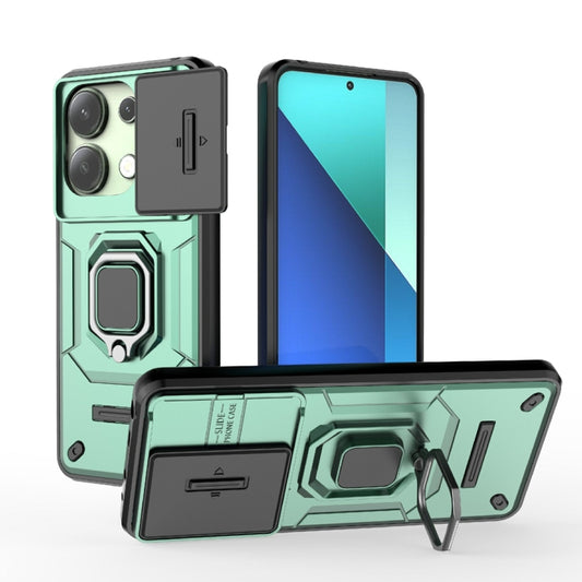 For Xiaomi Redmi Note 13 4G Global Sliding Camshield TPU + PC Shockproof Phone Case with Holder(Green) - Xiaomi Cases by buy2fix | Online Shopping UK | buy2fix