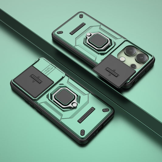 For Xiaomi Redmi Note 13 4G Global Sliding Camshield TPU + PC Shockproof Phone Case with Holder(Green) - Xiaomi Cases by buy2fix | Online Shopping UK | buy2fix
