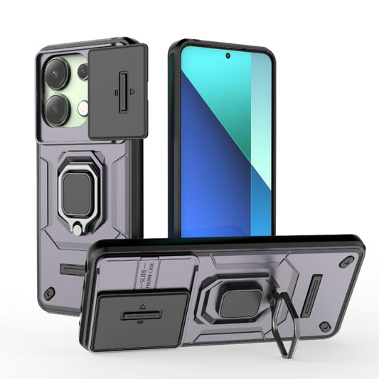 For Xiaomi Redmi Note 13 4G Global Sliding Camshield TPU + PC Shockproof Phone Case with Holder(Purple) - Xiaomi Cases by buy2fix | Online Shopping UK | buy2fix