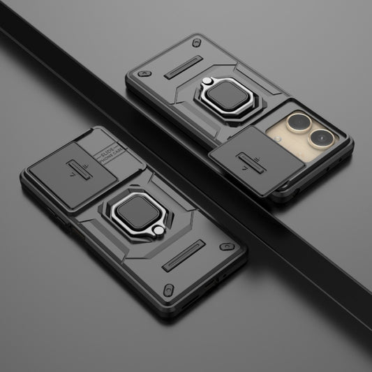 For Xiaomi Redmi Note 13R Pro 5G Sliding Camshield TPU + PC Shockproof Phone Case with Holder(Black) by buy2fix