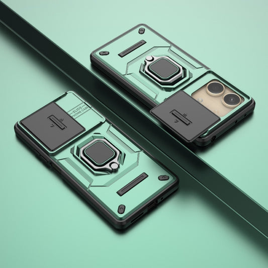 For Xiaomi Redmi Note 13R Pro 5G Sliding Camshield TPU + PC Shockproof Phone Case with Holder(Green) by buy2fix