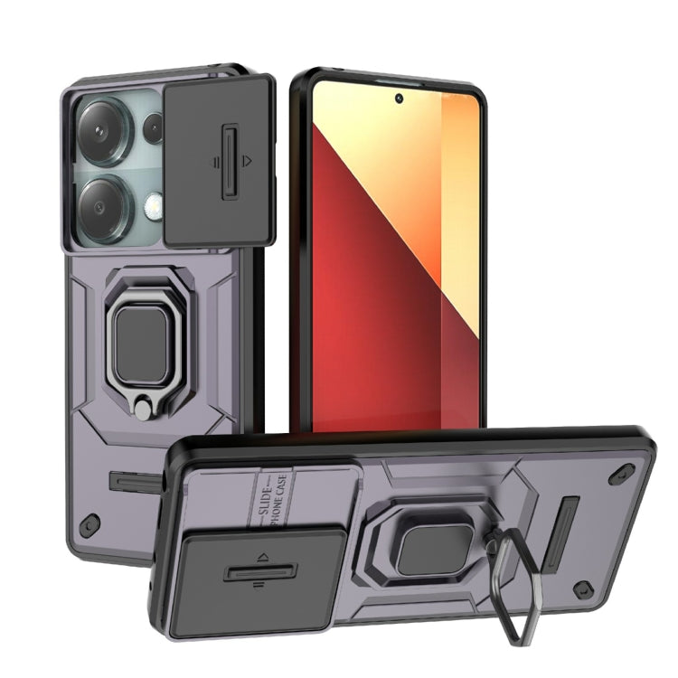 For Xiaomi Redmi Note 13 Pro 4G Global Sliding Camshield TPU + PC Shockproof Phone Case with Holder(Purple) - Xiaomi Cases by buy2fix | Online Shopping UK | buy2fix