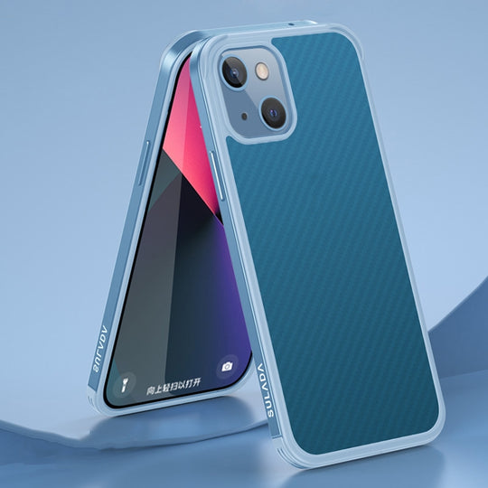For iPhone 13 SULADA Luxury 3D Carbon Fiber Textured Metal + TPU Frame Phone Case(Sierra Blue)