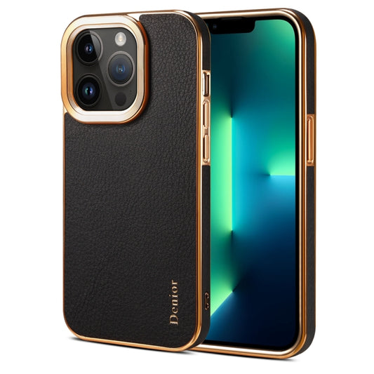 For iPhone 13 Pro Max Denior Cowhide Leather Plating Phone Case(Black) - iPhone 13 Pro Max Cases by Denior | Online Shopping UK | buy2fix