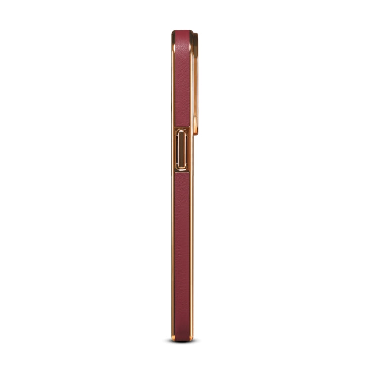 For iPhone 14 Plus Denior Cowhide Leather Plating Phone Case(Red) - iPhone 14 Plus Cases by Denior | Online Shopping UK | buy2fix