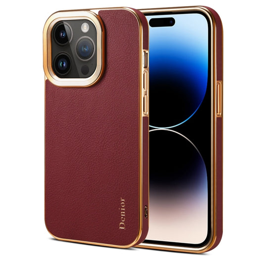 For iPhone 14 Pro Max Denior Cowhide Leather Plating Phone Case(Red) - iPhone 14 Pro Max Cases by Denior | Online Shopping UK | buy2fix