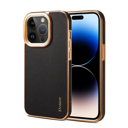 For iPhone 15 Pro Denior Cowhide Leather Plating Phone Case(Black) - iPhone 15 Pro Cases by Denior | Online Shopping UK | buy2fix