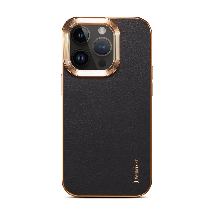 For iPhone 15 Pro Denior Cowhide Leather Plating Phone Case(Black) - iPhone 15 Pro Cases by Denior | Online Shopping UK | buy2fix