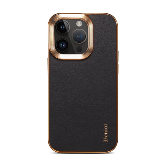 For iPhone 15 Pro Denior Cowhide Leather Plating Phone Case(Black) - iPhone 15 Pro Cases by Denior | Online Shopping UK | buy2fix
