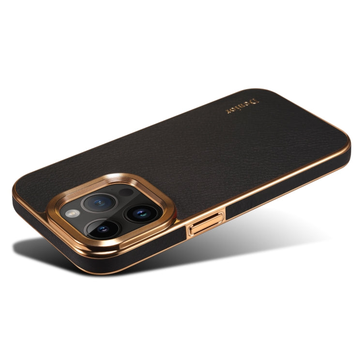 For iPhone 15 Pro Denior Cowhide Leather Plating Phone Case(Black) - iPhone 15 Pro Cases by Denior | Online Shopping UK | buy2fix