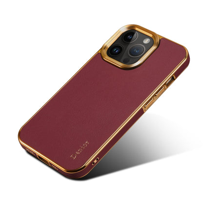 For iPhone 15 Pro Denior Cowhide Leather Plating Phone Case(Red) - iPhone 15 Pro Cases by Denior | Online Shopping UK | buy2fix