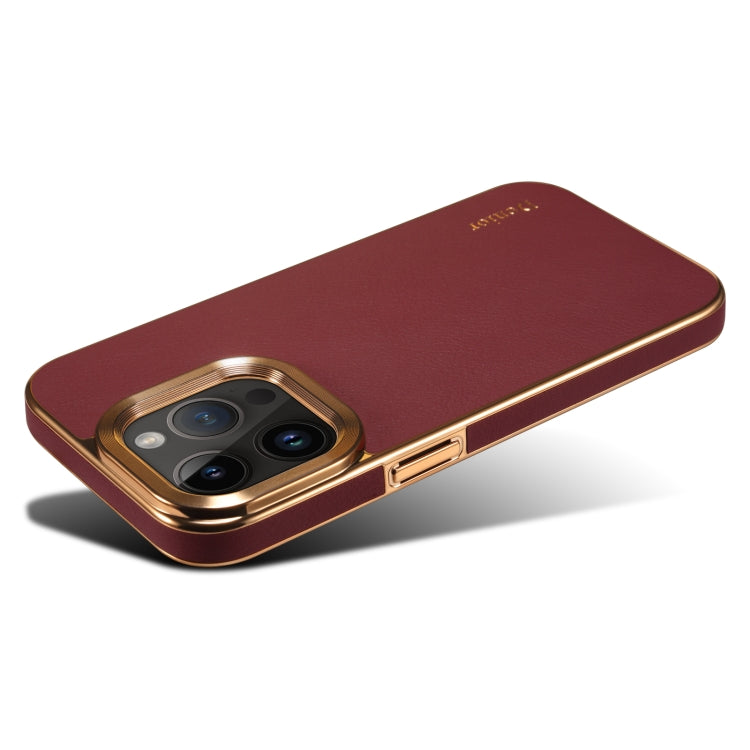 For iPhone 15 Pro Denior Cowhide Leather Plating Phone Case(Red) - iPhone 15 Pro Cases by Denior | Online Shopping UK | buy2fix