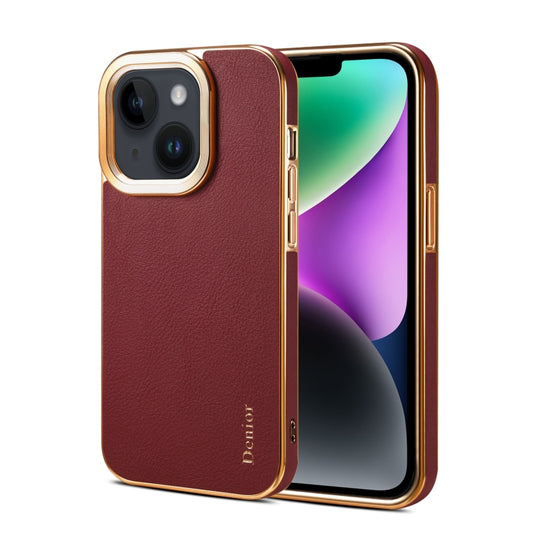 For iPhone 15 Denior Cowhide Leather Plating Phone Case(Red) - iPhone 15 Cases by Denior | Online Shopping UK | buy2fix