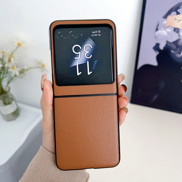 For Motorola Razr 50 Solid Color Leather Texture Phone Case(Brown) by buy2fix