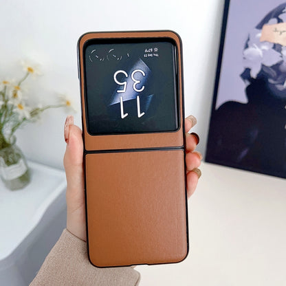 For Motorola Razr 50 Solid Color Leather Texture Phone Case(Brown) by buy2fix