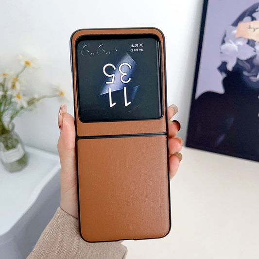 For Motorola Razr 50 Solid Color Leather Texture Phone Case(Brown) by buy2fix