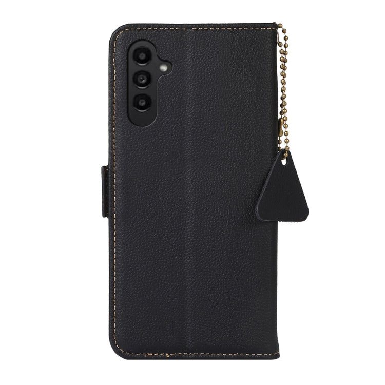 For Samsung Galaxy M34 5G Side-Magnetic TJ Genuine Leather RFID Phone Case(Black) - Galaxy Phone Cases by buy2fix | Online Shopping UK | buy2fix