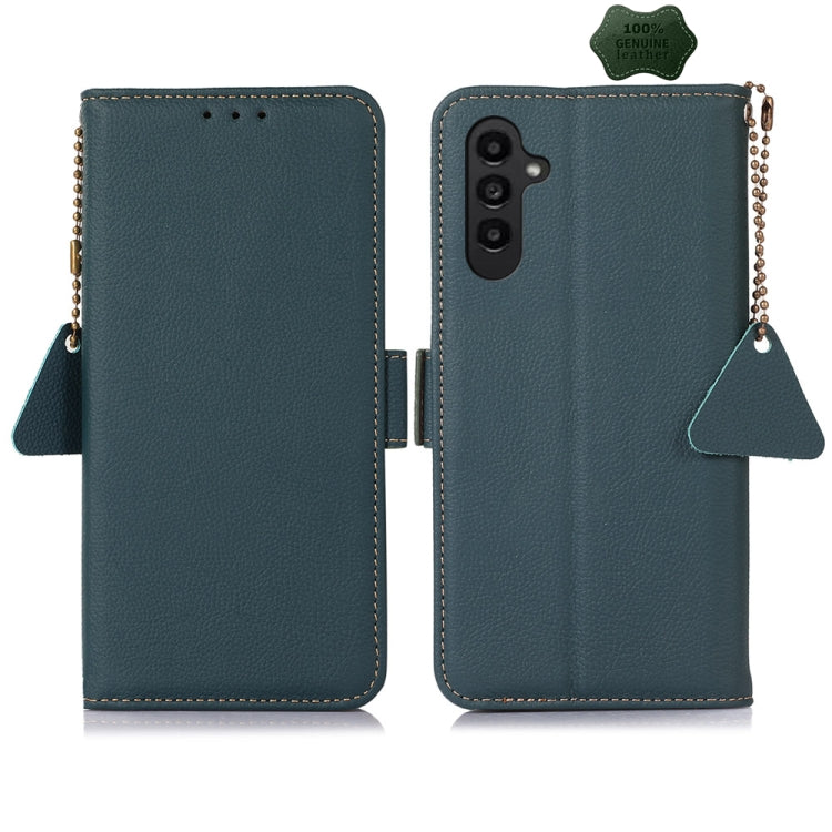 For Samsung Galaxy M34 5G Side-Magnetic TJ Genuine Leather RFID Phone Case(Green) - Galaxy Phone Cases by buy2fix | Online Shopping UK | buy2fix