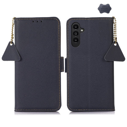 For Samsung Galaxy A15 Side-Magnetic TJ Genuine Leather RFID Phone Case(Blue) - Galaxy Phone Cases by buy2fix | Online Shopping UK | buy2fix