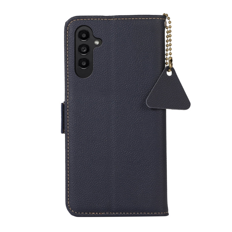 For Samsung Galaxy A15 Side-Magnetic TJ Genuine Leather RFID Phone Case(Blue) - Galaxy Phone Cases by buy2fix | Online Shopping UK | buy2fix