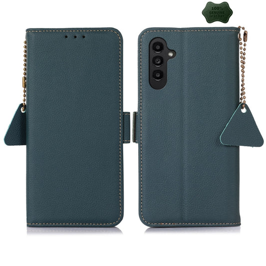 For Samsung Galaxy A15 Side-Magnetic TJ Genuine Leather RFID Phone Case(Green) - Galaxy Phone Cases by buy2fix | Online Shopping UK | buy2fix