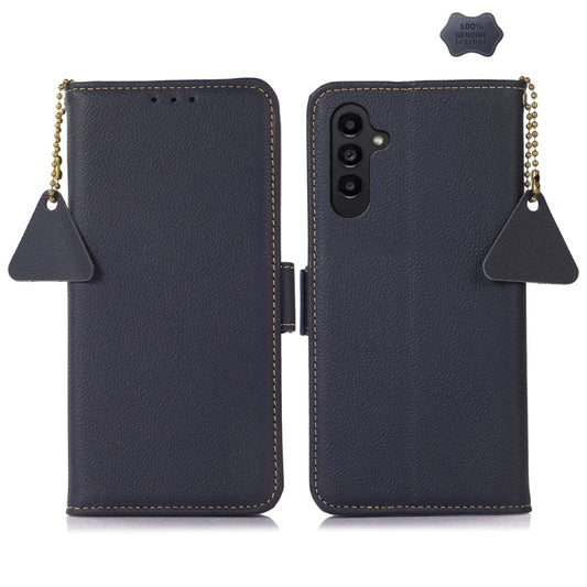 For Samsung Galaxy S24 Side-Magnetic TJ Genuine Leather RFID Phone Case(Blue) - Galaxy Phone Cases by buy2fix | Online Shopping UK | buy2fix