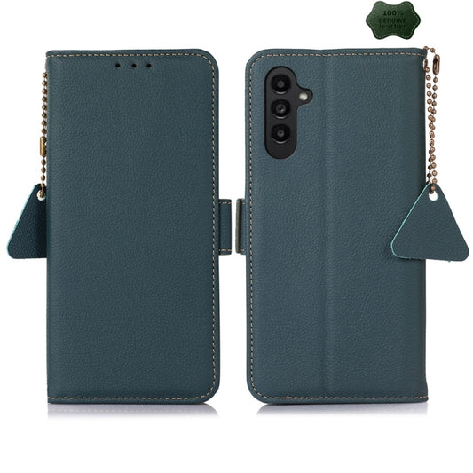For Samsung Galaxy S24 Side-Magnetic TJ Genuine Leather RFID Phone Case(Green) - Galaxy Phone Cases by buy2fix | Online Shopping UK | buy2fix