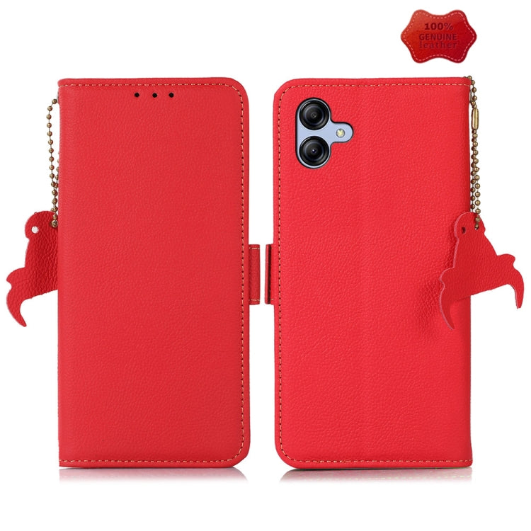For Samsung Galaxy A05 Side-Magnetic TJ Genuine Leather RFID Phone Case(Red) - Galaxy Phone Cases by buy2fix | Online Shopping UK | buy2fix