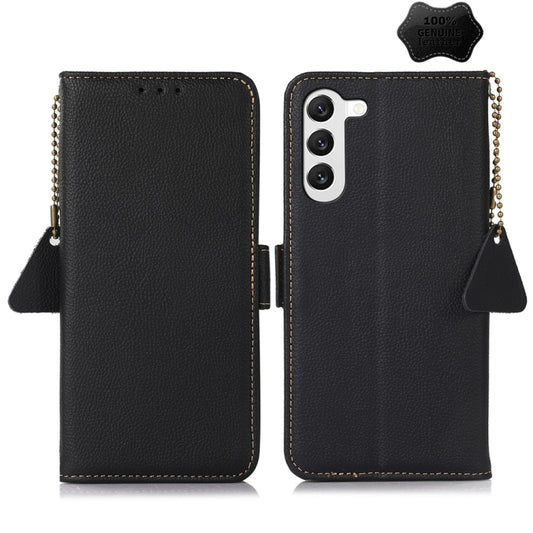 For Samsung Galaxy A35 5G Side-Magnetic TJ Genuine Leather RFID Phone Case(Black) - Galaxy Phone Cases by buy2fix | Online Shopping UK | buy2fix
