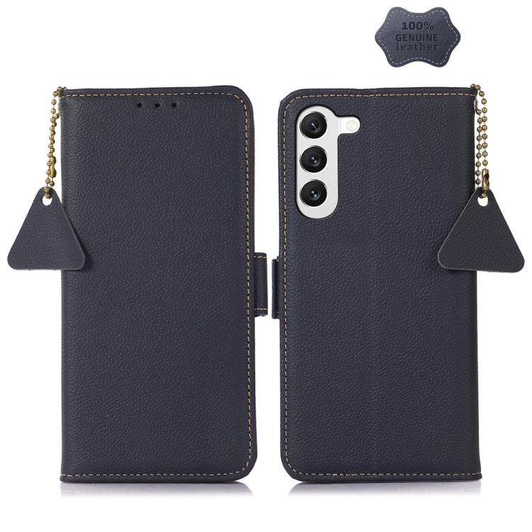 For Samsung Galaxy A35 5G Side-Magnetic TJ Genuine Leather RFID Phone Case(Blue) - Galaxy Phone Cases by buy2fix | Online Shopping UK | buy2fix