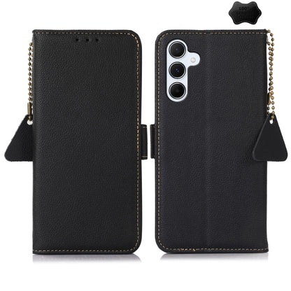 For Samsung Galaxy A55 5G Side-Magnetic TJ Genuine Leather RFID Phone Case(Black) by buy2fix