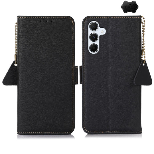 For Samsung Galaxy A55 5G Side-Magnetic TJ Genuine Leather RFID Phone Case(Black)