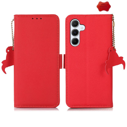 For Samsung Galaxy A55 5G Side-Magnetic TJ Genuine Leather RFID Phone Case(Red) - Galaxy Phone Cases by buy2fix | Online Shopping UK | buy2fix