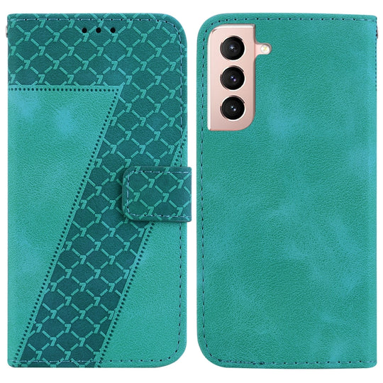 For Samsung Galaxy S21+ 5G Seven-shaped Embossed Leather Phone Case(Green)