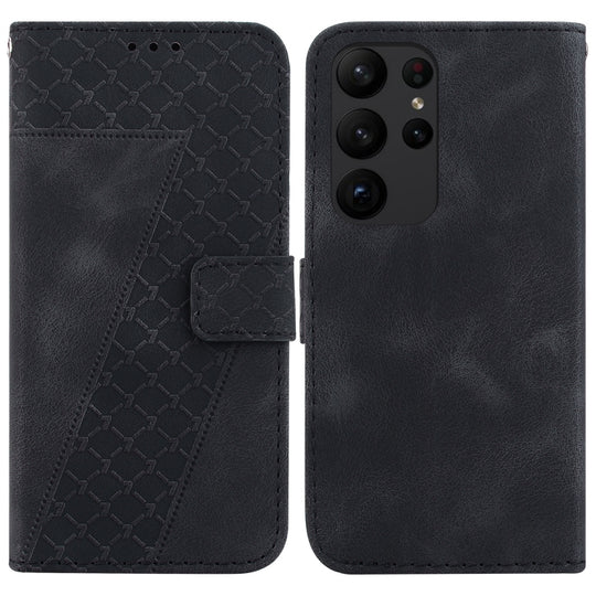 For Samsung Galaxy S23 Ultra 5G Seven-shaped Embossed Leather Phone Case(Black)