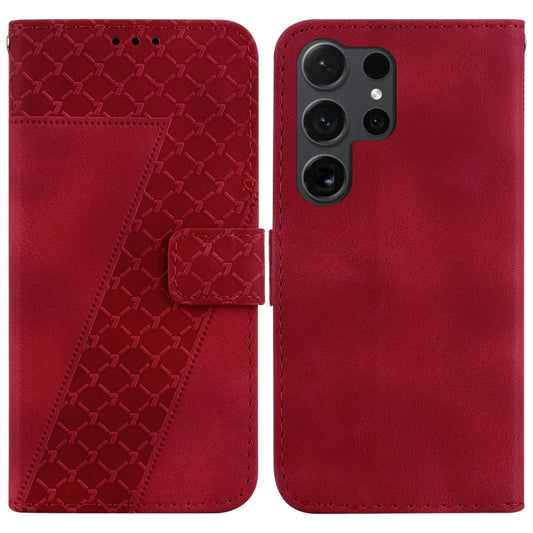 For Samsung Galaxy S24 Ultra 5G Seven-shaped Embossed Leather Phone Case(Red) - Galaxy S24 Ultra 5G Cases by buy2fix | Online Shopping UK | buy2fix