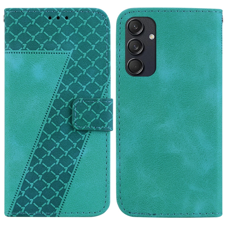 For Samsung Galaxy M55 Seven-shaped Embossed Leather Phone Case(Green) by buy2fix