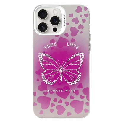 For iPhone 16 Pro Max Electroplated Silver Series PC Protective Phone Case(Pink Butterfly) by buy2fix