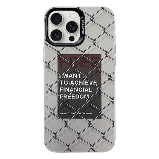 For iPhone 16 Pro Max Electroplated Silver Series PC Protective Phone Case(Creative Text B) by buy2fix