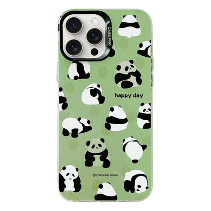 For iPhone 16 Pro Electroplated Silver Series PC Protective Phone Case(Green Panda) by buy2fix