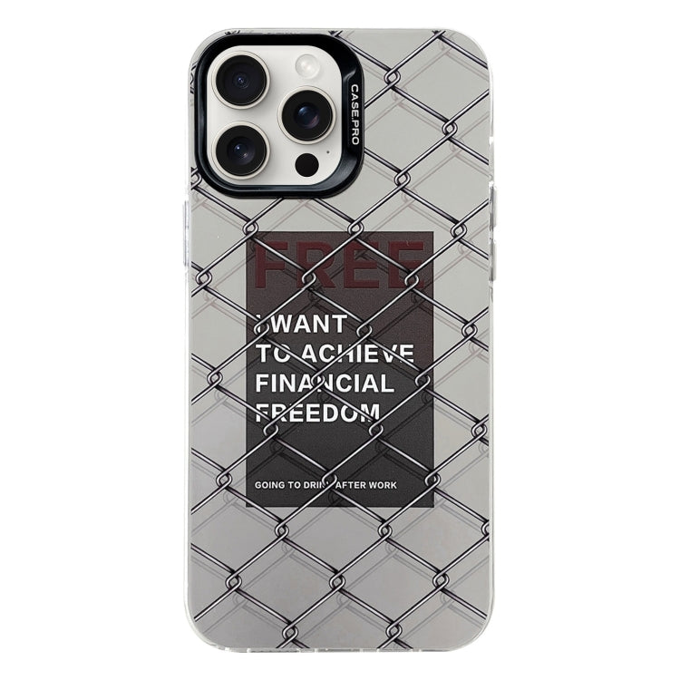 For iPhone 16 Pro Electroplated Silver Series PC Protective Phone Case(Creative Text B) by buy2fix