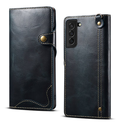 For Samsung Galaxy S23 FE 5G Denior Oil Wax Cowhide Magnetic Button Leather Phone Case(Dark Blue) - Galaxy S23 FE 5G Cases by Denior | Online Shopping UK | buy2fix