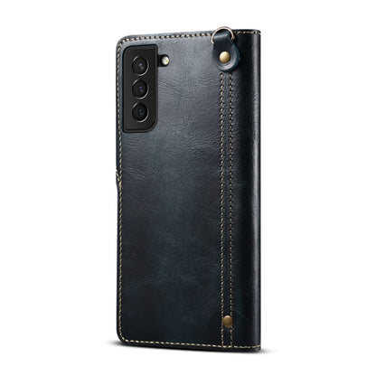 For Samsung Galaxy S23 FE 5G Denior Oil Wax Cowhide Magnetic Button Leather Phone Case(Dark Blue) - Galaxy S23 FE 5G Cases by Denior | Online Shopping UK | buy2fix