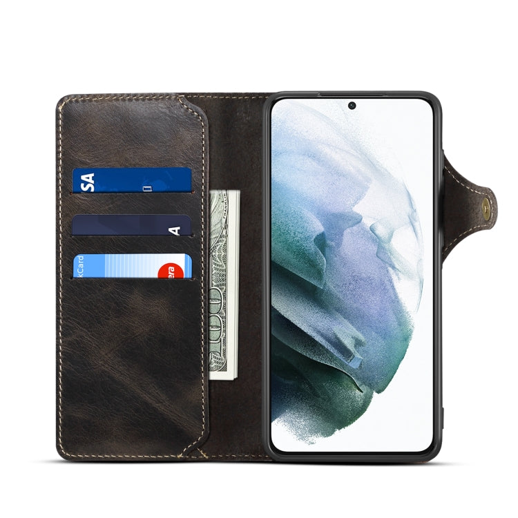 For Samsung Galaxy S23 FE 5G Denior Oil Wax Cowhide Magnetic Button Leather Phone Case(Dark Blue) - Galaxy S23 FE 5G Cases by Denior | Online Shopping UK | buy2fix