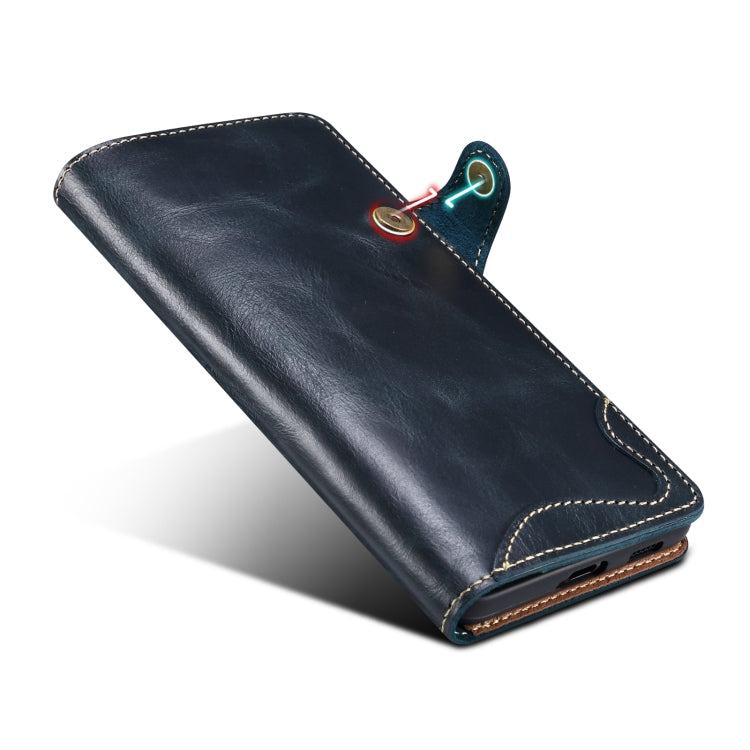 For Samsung Galaxy S23 FE 5G Denior Oil Wax Cowhide Magnetic Button Leather Phone Case(Dark Blue) - Galaxy S23 FE 5G Cases by Denior | Online Shopping UK | buy2fix